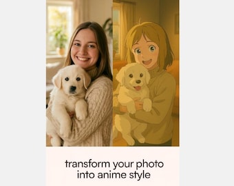 ジブリ風ペットポートレート、アニメペットアート（デジタルダウンロード）