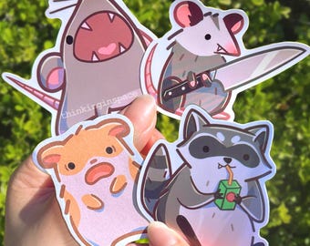 Chaotic Critters Stickers!! | Cute Assorted Rodents - Rat, Opossum, Hamster, Raccoon Decals