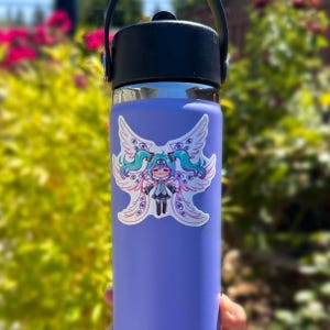 Biblically accurate Miku sticker on a waterbottle.