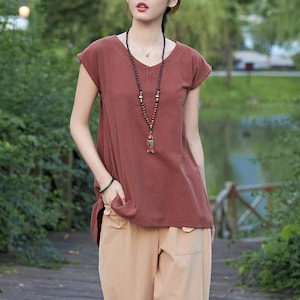 Women&#39;s Summer Cotton Tops Short Sleeves Blouse Casual Loose Kimono Customized Shirt Top Hand Made Plus Size Clothes Linen