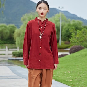 Women&#39;s Summer Cotton Tops Long Sleeves Blouse Casual Loose Kimono Customized Shirt Top Hand Made Plus Size Clothes Linen