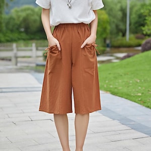 Summer Women Elastic Waist Cotton Pants Cropped Pants Soft Casual Loose Pant Wide Leg Pant Customized Plus Size Pants Linen Spring Pant