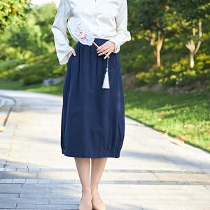 Summer Cotton Skirt Casual Loose Skirts A-line Pleated Elastic Waist Skirt Flared Midi Skirts Customized Plus Size Skirt Boho Linen