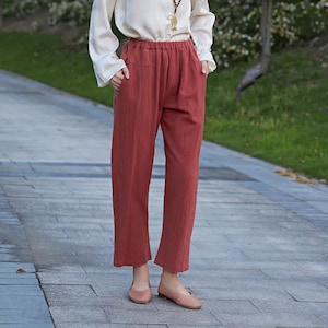 Sommer-Frauen-elastische Taillen-Baumwollhose weiche beiläufige lose Boho-Hose-breite Bein-Hose