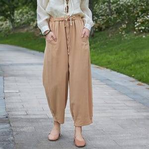 Summer Women Elastic Waist Cotton Pants Soft Casual Loose Boho Trousers Wide Leg Pant Customized Plus Size Pants Linen Spring Pant