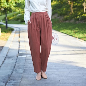 Pantalones de algodón con cintura elástica para mujer, pantalón bohemio, holgado, informal, suave, de pierna ancha, personalizado, de lino, de talla grande, para primavera y verano