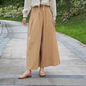 Falda de algodón con cintura elástica para mujer, pantalones bohemios suaves, informales, holgados, de pierna ancha, de lino, de talla grande, para verano