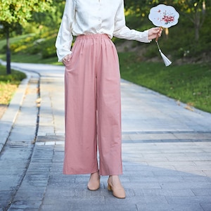 Summer Women Elastic Waist Cotton Skirt Pants Soft Casual Loose Boho Trousers Wide Leg Pant Customized Plus Size Pants Linen Spring Pant