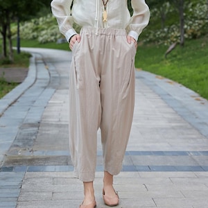 Summer Women Elastic Waist Cotton Pants Soft Casual Loose Boho Trousers Wide Leg Pant Customized Plus Size Pants Linen Spring Pant