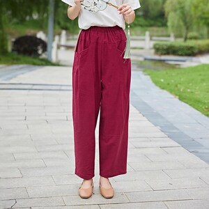 Pantalones de algodón con cintura elástica para mujer, pantalón bohemio, holgado, informal, suave, de pierna ancha, personalizado, de lino, de talla grande, para primavera y verano