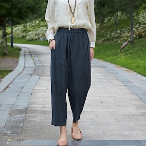Summer Women Elastic Waist Cotton Pants Soft Casual Loose Boho Trousers Wide Leg Pant Customized Plus Size Pants Linen Spring Pant