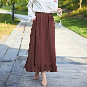 Summer Cotton Skirt Casual Loose Skirts A-line Pleated Elastic Waist Skirt Flared Midi Skirts Customized Plus Size Skirt Boho Linen