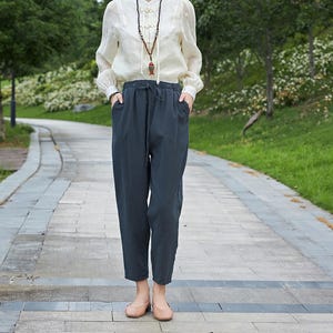 Summer Women Elastic Waist Cotton Pants Soft Casual Loose Boho Trousers Wide Leg Pant Customized Plus Size Pants Linen Spring Pant