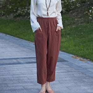 Summer Women Elastic Waist Cotton Pants Soft Casual Loose Boho Trousers Wide Leg Pant Customized Plus Size Pants Linen Spring Pant