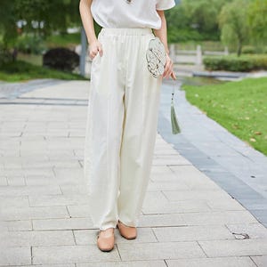 Summer Women Elastic Waist Cotton Pants Soft Casual Loose Boho Trousers Wide Leg Pant Customized Plus Size Pants Linen Spring Pant