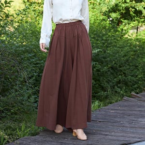 Pantalones de falda de algodón con cintura elástica para mujer, pantalón bohemio, informal, suave y holgado, de pierna ancha, personalizado, de lino y talla grande, para primavera y verano