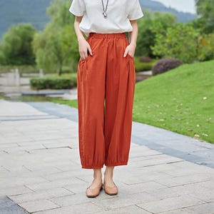 Falda de algodón con cintura elástica para mujer, pantalones bohemios suaves, informales, holgados, de pierna ancha, de lino, de talla grande, para verano