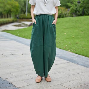 Summer Women Elastic Waist Cotton Pants Soft Casual Loose Boho Trousers Wide Leg Pant Customized Plus Size Pants Linen Spring Pant