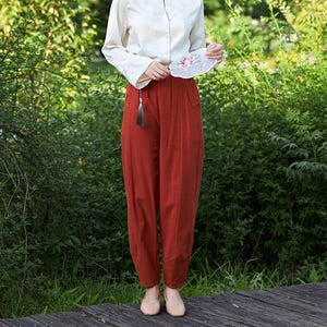 Pantalones de algodón con cintura elástica para mujer, pantalón bohemio, holgado, informal, suave, de pierna ancha, personalizado, de lino, de talla grande, para primavera y verano