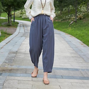 Summer Women Elastic Waist Cotton Pants Soft Casual Loose Boho Trousers Wide Leg Pant Customized Plus Size Pants Linen Spring Pant