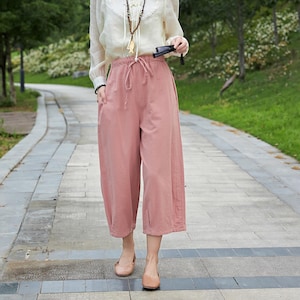 Summer Women Elastic Waist Cotton Pants Cropped Pants Soft Casual Loose Pant Wide Leg Pant Customized Plus Size Pants Linen Spring Pant