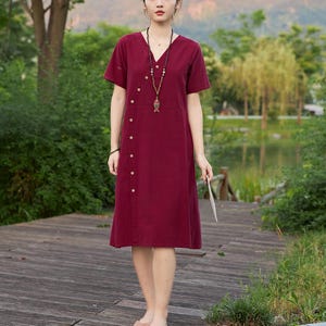 Summer Cotton Dress Casual Loose Tunics Short Sleeves Shirt Robes Midi Dresses Customized Dress Plus Size Clothes Linen