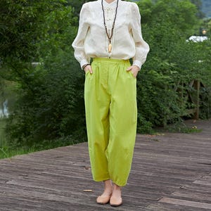 Summer Women Elastic Waist Cotton Pants Soft Casual Loose Boho Trousers Wide Leg Pant Customized Plus Size Pants Linen Spring Pant
