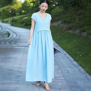 Summer Cotton Dress Casual Loose Tunics Short Sleeves Shirt Robes Midi Dresses Customized Dress Plus Size Clothes Linen