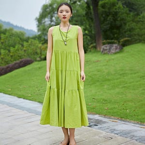 Vestido de algodón de verano, informal, suelto, túnicas, sin mangas, hasta la rodilla, personalizado, talla grande, ropa de lino