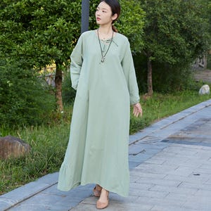 Summer Cotton Dress Casual Loose Tunics Long Sleeves Shirt Robes Maxi Dresses Customized Dress Plus Size Clothes Linen