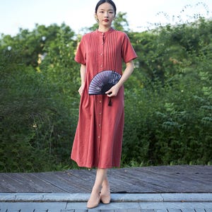 Summer Cotton Dress Casual Loose Tunics Short Sleeves Shirt Robes Midi Dresses Customized Dress Plus Size Clothes Linen