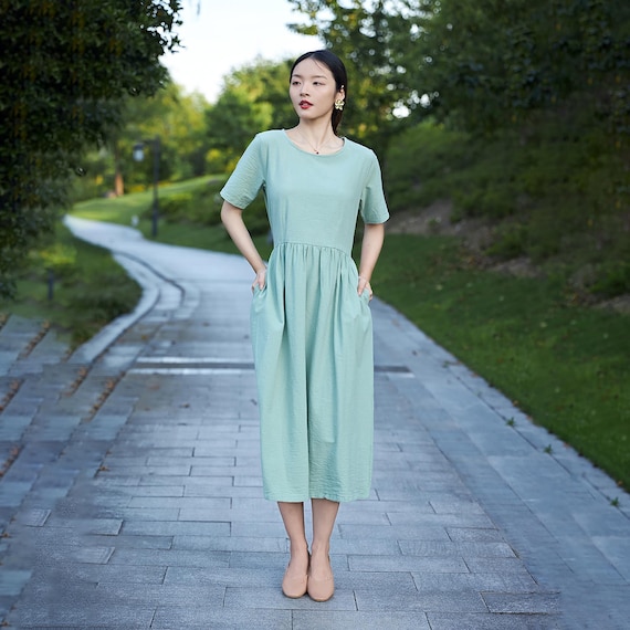 Summer Cotton Dress Casual Loose Tunics Short Sleeves Shirt Robes Midi Dresses Customized Dress Plus Size Clothes Linen - Etsy Israel Summer Cotton Dress Casual Loose Tunics Short Sleeves Shirt Robes Midi Dresses Customized Dress Plus Size Clothes Linen - Etsy Israel