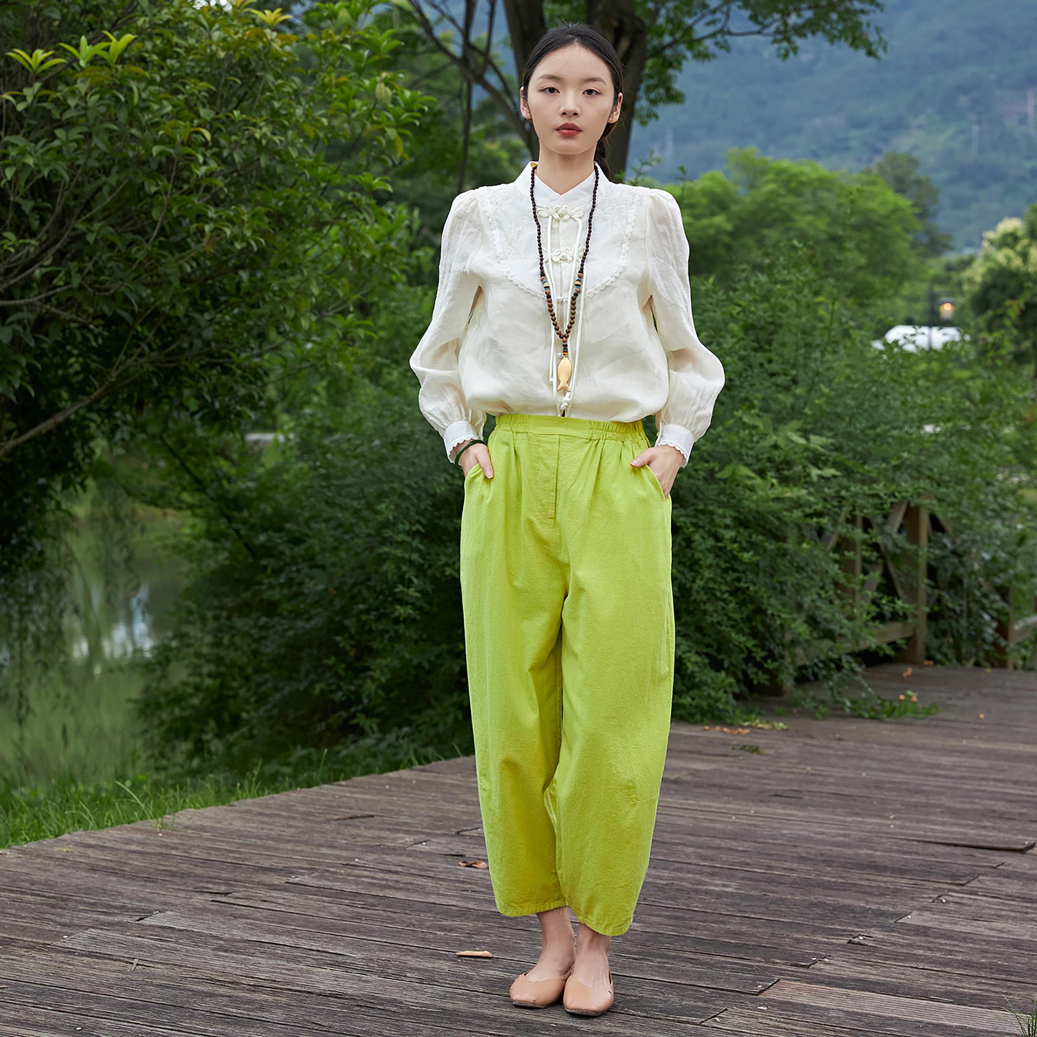 Summer Women Elastic Waist Cotton Pants Soft Casual Loose Boho Trousers Wide Leg Pant Customized Plus Size Pants Soft Homewear Pants