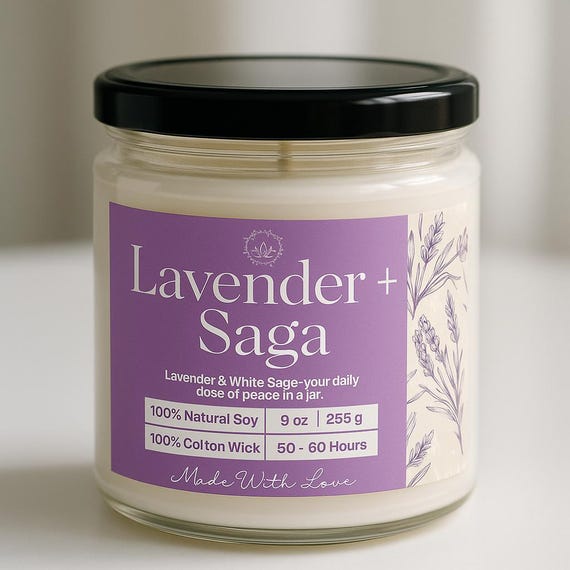 Whispering Lavender & White Saga Candle—100% Soy Wax, Aromatherapy Jar with Cotton Wick, 60-Hour Burn | Free Delivery