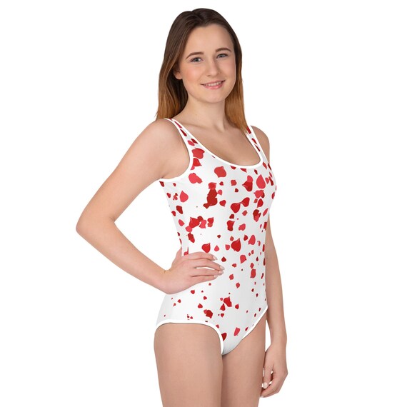 Falling Red Petals Swim Strong – Youth Swimsuit for Pool Champs | 20% OFF 2+ | FREE Delivery | Gift for Her