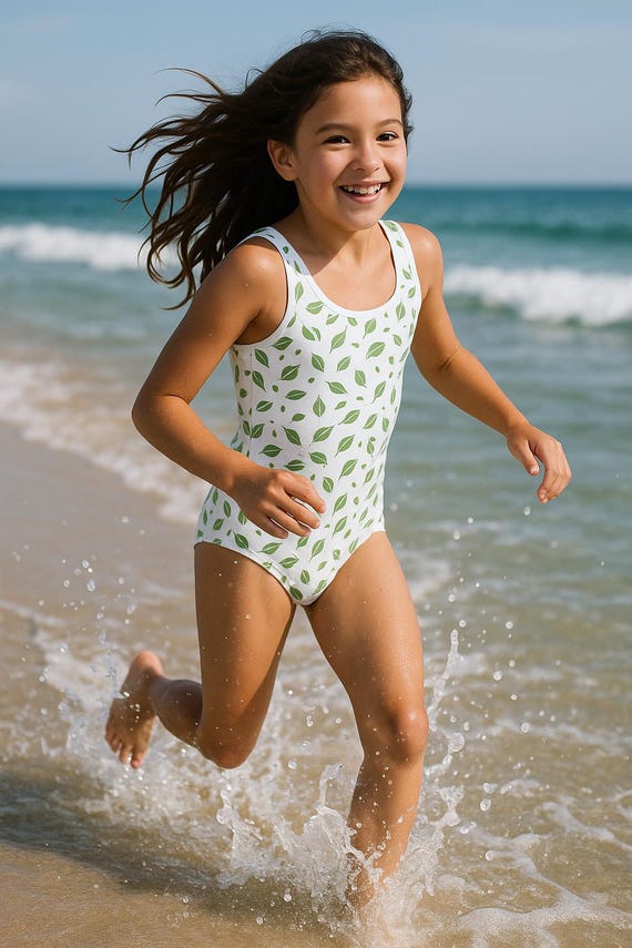 Green Leaves One-Piece Swimsuit—Bold All Over Print Swimwear—Summer Beachwear—Flattering Fit | Free Shipping | 20% OFF on 2+