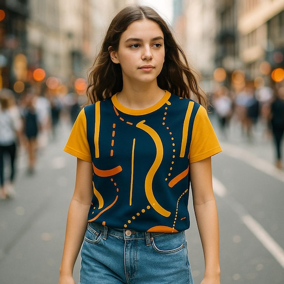 Girls T-Shirt – Bold Geometric Crew Neck Tee, Stretch Fit, Retro Style – 20% OFF 2+ | Free Shipping