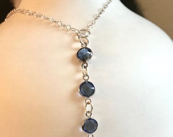 Sapphire Crystal Necklace Drop Necklace Silver Jewellery for Women Beaded Gift for Her