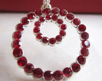 Red Crystal Necklace Circle Pendant Necklace with Sterling Silver  - Circle of Hope