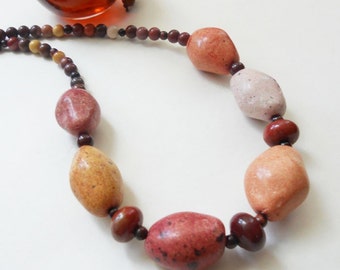 Red Tigereye, Jasper Gemstone Beaded Necklace with Ceramic Stones,  Handmade Jewellery - Autumn Splendour