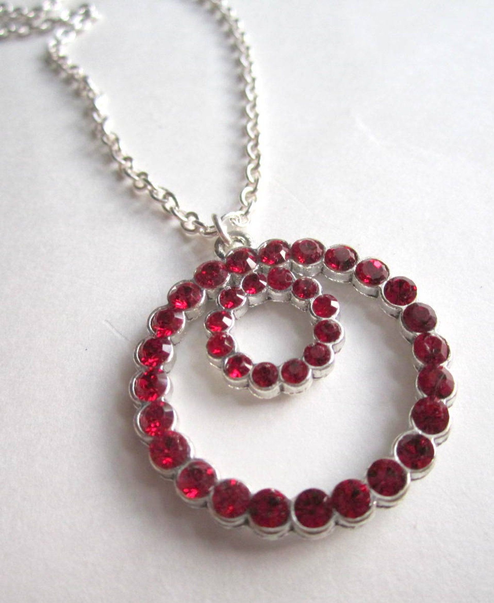 Red Swarovski Crystal Necklace Circle Pendant Necklace With Etsy