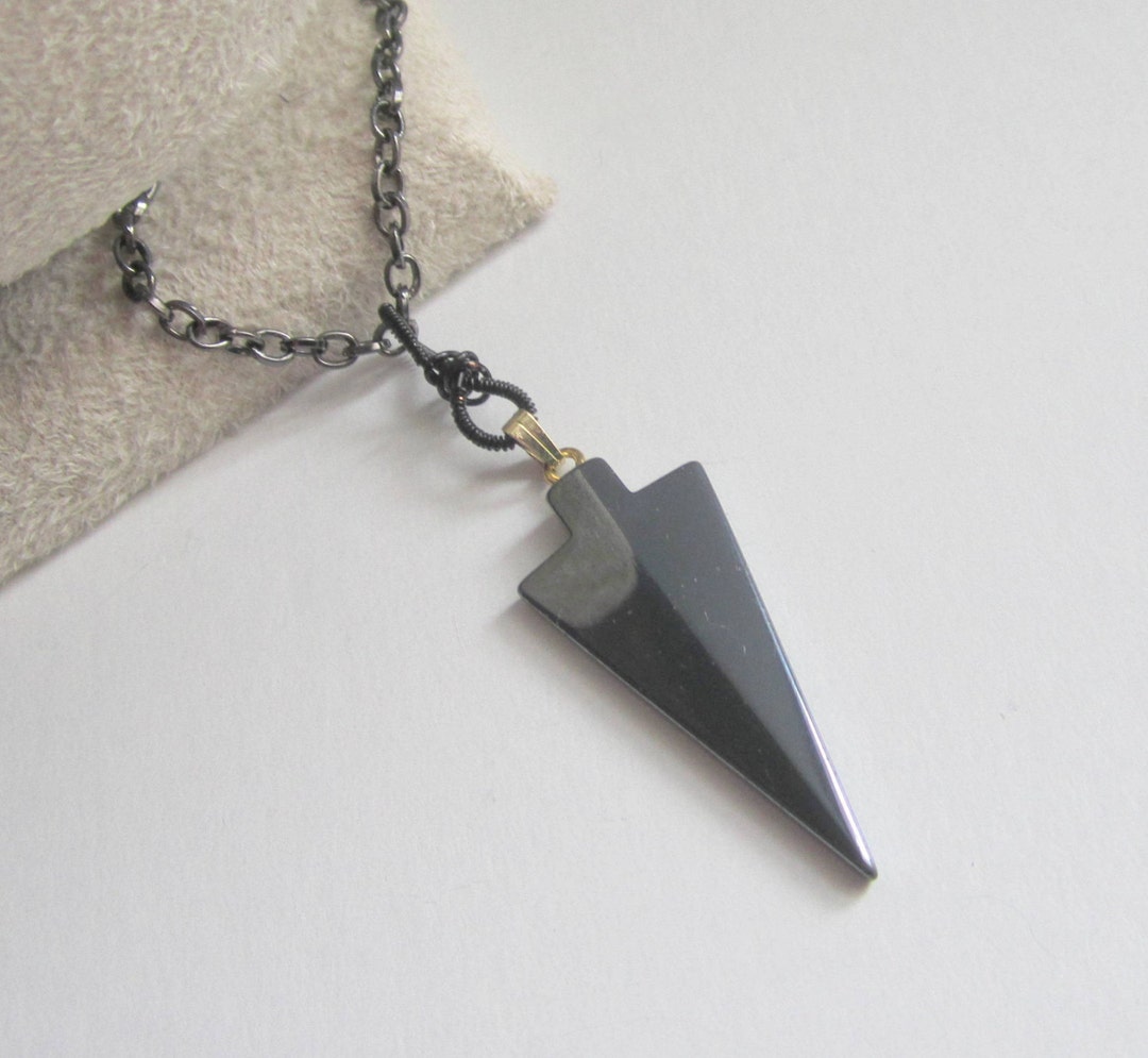 Mens Hematite Necklace Arrowhead Pendant Necklace Jewellery Etsy