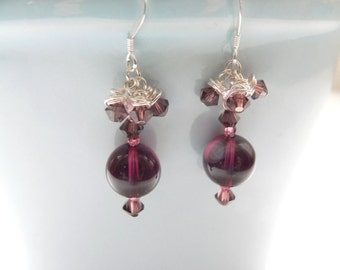 Amethyst Earrings Purple Crystals and Sterling Silver