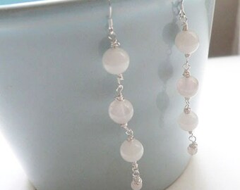 Pink Rose Quartz Gemstone Dangle Earrings on Sterling Silver Gift for Her- Gems