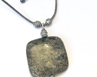 Jasper Pendant Gemstone Necklace on Leather Handmade Jewellery Gift for Men