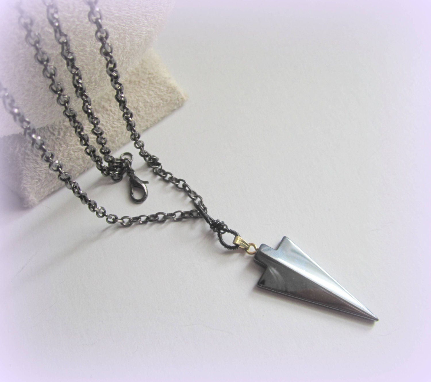 Mens Hematite Necklace Arrowhead Pendant Necklace Jewellery Etsy