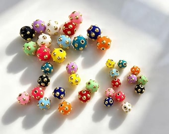 5Pcs Colorful Enamel Beads, Round Spacer Beads, 18K Gold Plated Beads for DIY Bracelet Necklace Jewelry Making