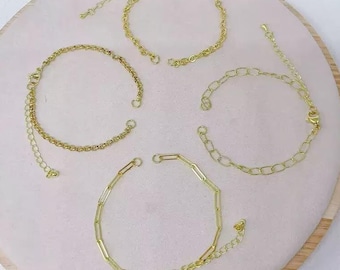 5pcs Gold Adjustable Chain,18K Gold Plated Oval Bracelet,Half-finished Adjustable Bracelet,Bracelets for Jewelry Making