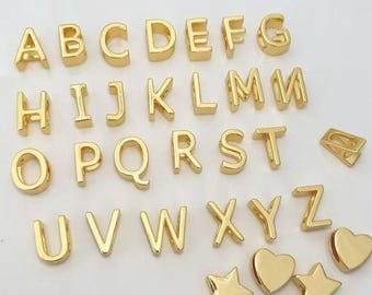5pcs Letter Beads,18K Gold Plated Letter Bead,Alphabet Letter Slider Bead,Initial Letter Beads for Bracelet Necklace Making,Jewelry Findings