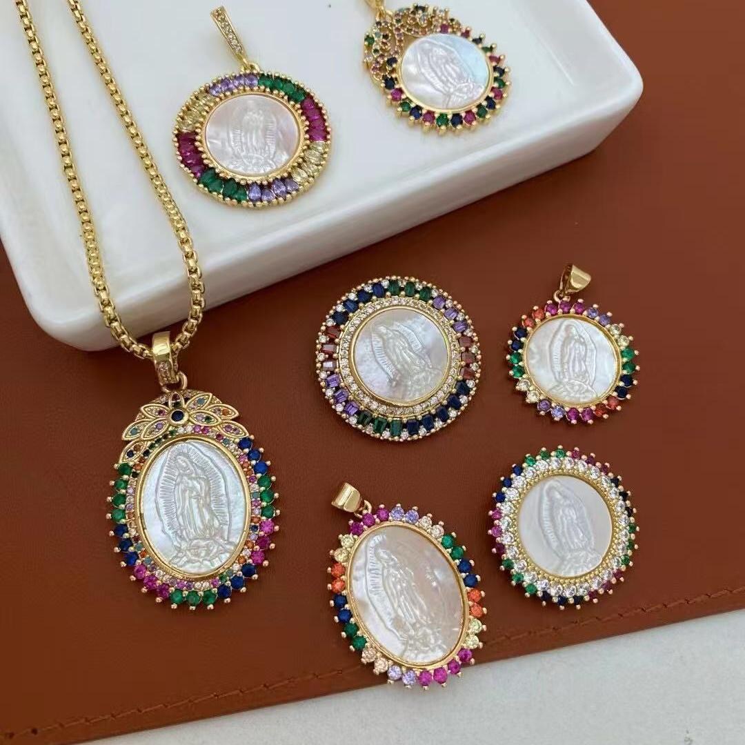 Virgin Mary Shell 5pcs Round Virgin Mary Pendant,shell Madonna Charm,18k Gold Religious ...